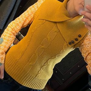 Tulle Womens Knit Blouse Collared Mustard Yellow Sleeveless XS
